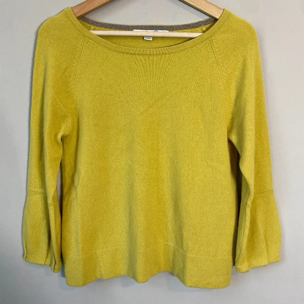 Boden Women's Size 4 100% Cashmere Puff Sleeve Knit Pullover Sweater Yellow Cozy - Picture 7 of 15